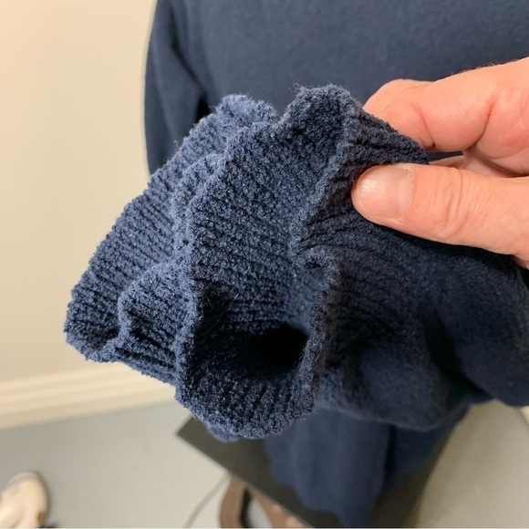 Frank & Oak Knit Pullover Sweater Men XL Navy Blue Textured Crew Neck Minimalist - Picture 4 of 13